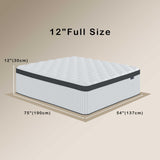 Tegeniss Full Mattress, 12 Inch Innerspring Hybrid Mattress in a Box with Gel Memory Foam, Individually Wrapped Encased Coil Pocket Spring Mattress, Pressure Relief, Medium Firm Support,54"*75"*12" Tegeniss