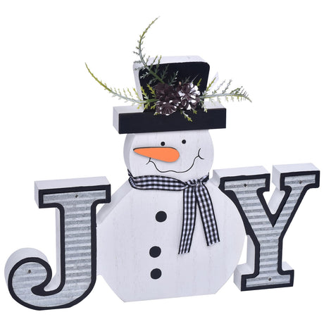 Wooden Christmas Block Sign, Snowman Decor, Premium Winter Decorations for Home, Indoor Snowman Decorations, Christmas Joy Sign for Mantel, Table Centerpiece, Holiday Decor (White) IDATOO