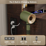 Vabches Makeup Vanity Desk, Vanity Mirror with Lights Desk and Chair,Makeup Table with 3 Large Drawers and 2 Cabinets, Time and Temperature Display, 3 LED Lighting Modes Adjustable, Brown Vabches