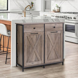 Arlopu Double Tilt Out Trash Cabinet, 20 Gallon Pet Proof Kitchen Pull Out Recycle Cabinet, Freestanding Wooden Laundry Sorter Cabinet, W/Drawer, Barn Door, for Home, Living Room, (Greige) Arlopu