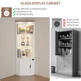 Lvifur 69" Corner Glass Display Cabinet with RGB Lights,3-Tier Movable Glass Shelves,Curio Display with Human Body Sensor,Bookcase with Storage Cabinet for Toys,Books,Collectibles,Liquor,White Lvifur