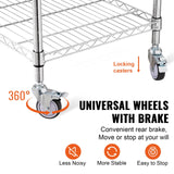 VEVOR Kitchen Utility Cart, 36.6"x20"x24" 3 Tiers Wire Rolling Cart, 470LBS Capacity Steel Service Cart with Brake Wheels, Storage Trolley with 76mm Basket PP Liner 6 Hooks, for Indoor & Outdoor Use VEVOR