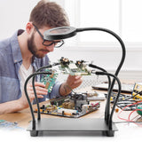 Helping Hands Soldering, PCB Holder Soldering Station Third Hand Tool with 5X Magnifying Glass with Light, 4 Arms Helping Hands Non-Slip Steel Weighted Base for Welding OBDMONSTER