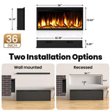Riseon 36 Inch Electric Fireplace Heater, Recessed in-Wall and Wall-Mounted Linear Heater Fireplace,13 Adjustable Flame Color and 5 Brightness,Touch Screen & Remote Control,1500/750W, Black Riseon