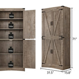 71in Farmhouse Kitchen Pantry Cabinet,Tall Storage Cabinet with 4 Doors and Adjustable shelves,with Load-Bearing Steel Pipe,Wood Storage Cabinets for Kitchen,Dining Room,Bathroom(Light Rustic Oak) chartustriable
