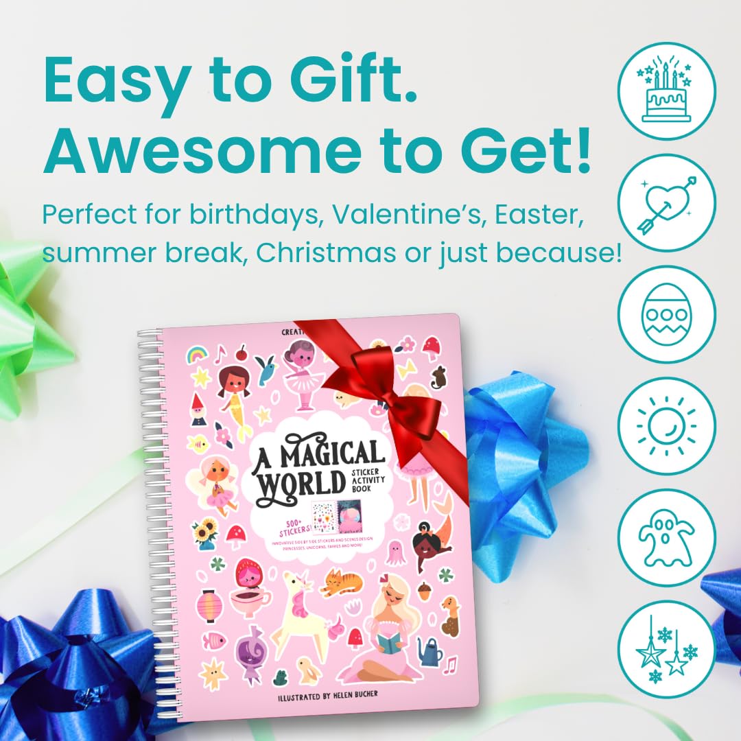 Princess Sticker Book Activity for Kids, A Magical World by Cupkin, Toddler Airplane Travel Essentials, 500+ Stickers for Kids 12 Scenes + Coloring Book Pages, Princess Gift, Crafts Ages 2-8 CUPKIN