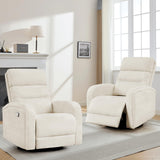 AEMEIOS Nursery Rocking Recliners, 360° Swivel Glider Rocker Recliner with Double Pockets, Manual Nursery Glider Rocker Recliner for Living Room, Chenille White AEMEIOS