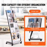 VEVOR Brochure Display Rack, 6-Tier Magazine Literature Display Stand, Floor Standing Magazine Rack Newspaper Catalog Holders, Movable with 4 Wheels (2 Lockable) for Shop Exhibitions Office, 6 Pockets VEVOR