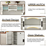 60" Tall Farmhouse Kitchen Pantry Storage Cabinet,Kitchen Hutch with Microwave Stand,Freestanding Buffet Pantry Cabinet with Glass Door and Adjustable Shelves for Dining Room (White) Gyfimoie