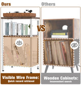 Tuohours Record Player Stand, 3 Tier End Side Table with Vinyl Record Storage Basket, Turntable Table up to 100 Albums Record Shelf Display Holder Cabinet for Living Room, Bedroom, Office Tuohours