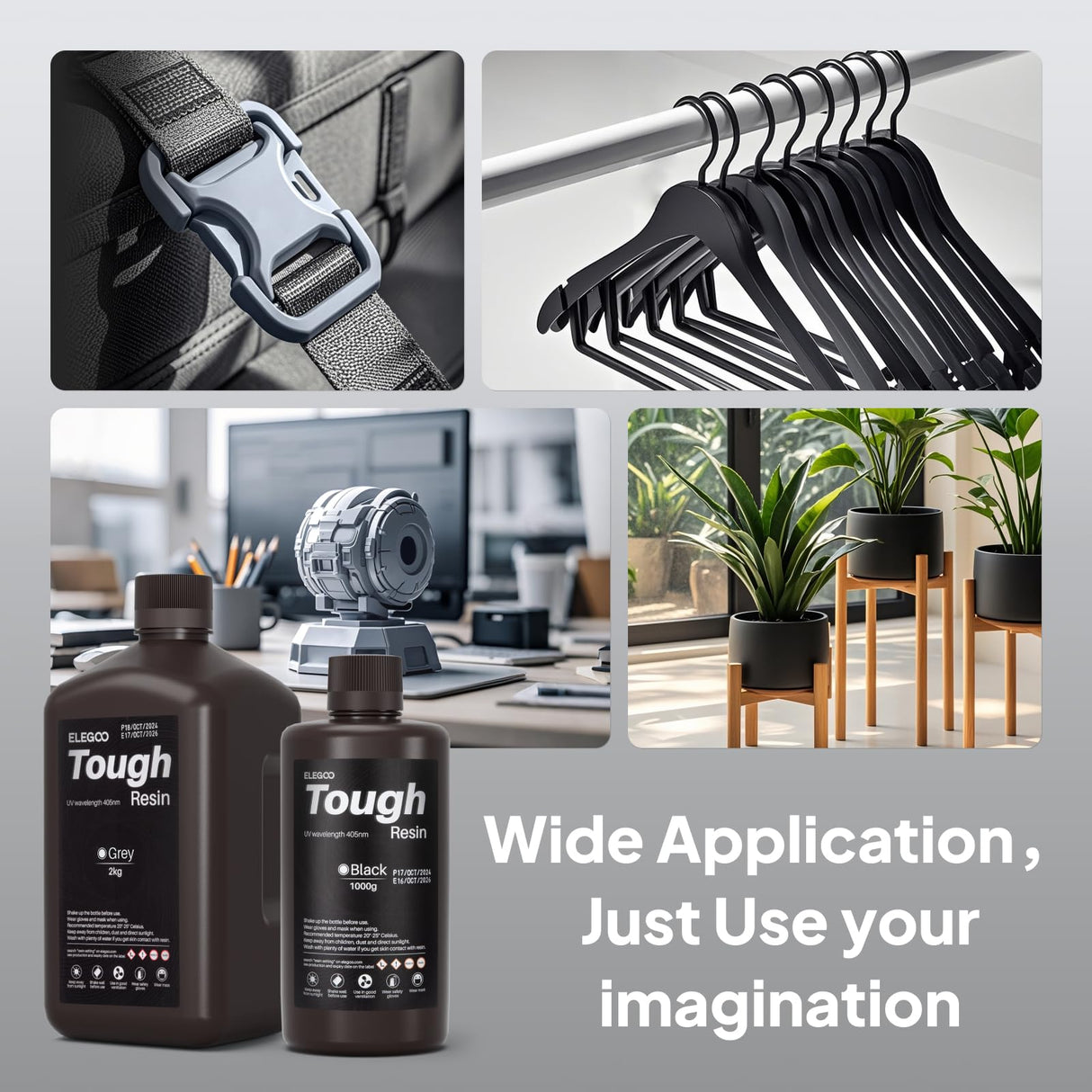 ELEGOO Tough Resin for 3D Printing, 3D Printer Resin with High Toughness, High Elasticity, Stable Performance, 405nm UV-Curing 3D Resin for LCD/DLP/MSLA 3D Printer, Black 2000g ELEGOO