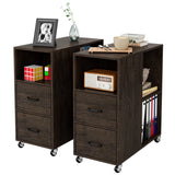 HOSTACK End Side Table, Narrow Nightstand with Storage Drawers and Adjustable Shelf, Rolling Bedside Table for Bedroom, Living Room, Home Office, Dark Brown HOSTACK