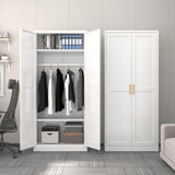 SteeLoong Metal Wardrobe Cabinet with Hanging Rod, 71" Tall Armoire Wardrobe Closet with 2 Doors and Adjustable Shelves, White Clothing Storage Cabinets for Bedroom, Laundry Room, Cloak Room SteeLoong