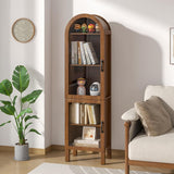 Lxsxlome 64.17 in Tall Arched Display Cabinet with Acrylic Glass Doors 5-Tier Kitchen Pantry Storage Cabinets Modern Wood Curio Cabinet Bookcase for Living Dining Room (Walnut, 16.92‘’W) Lxsxlome