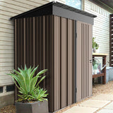 LEMBERI 5x3 FT Outdoor Storage Shed with Floor,Tool Garden Metal Sheds with Lockable Door,Outside Waterproof Galvanized Steel Storage House for Backyard Garden, Patio, Lawn Brown LEMBERI