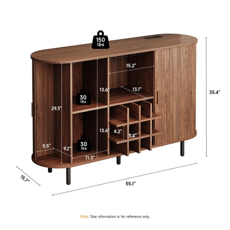 ONBRILL 55" Wine Bar Cabinet with LED Light,Modern Liquor Whiskey Coffee Station with Wine Rack and Glass Holder, Farmhouse Buffet Sideboard with Storage for Living Room, Kitchen, Entryway (Walnut) ONBRILL