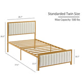 VECELO Twin Bed Frame with Upholstered Tufted Headboard & Footboard, Heavy Duty Steel Slats Platform, No Box Spring Needed, Gold VECELO