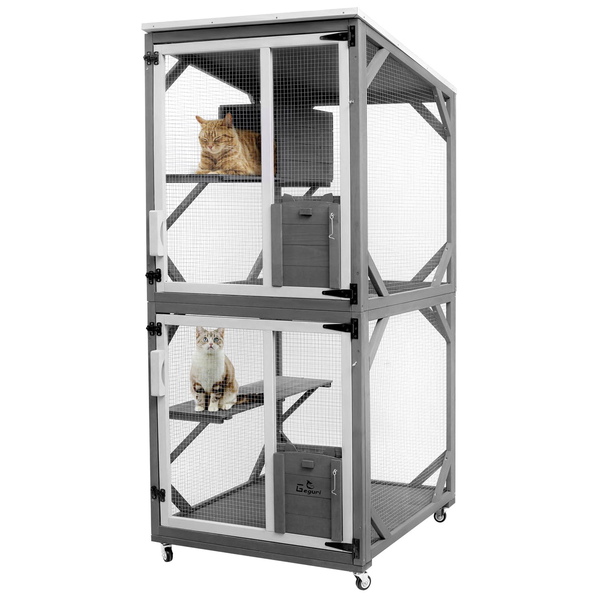 GEGURI Large Cat House Outdoor Catio Enclosure, Indoor Wooden Kitten Cage with Upgraded Resting Box, Waterproof Roof GEGURI