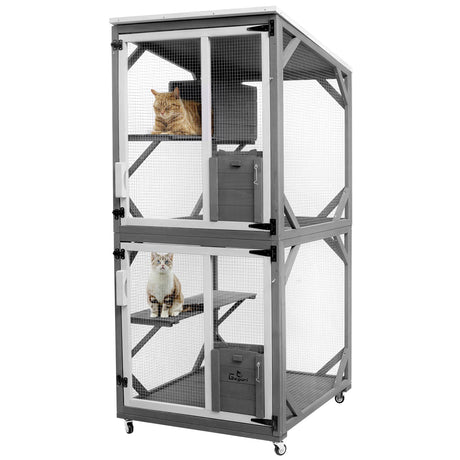 GEGURI Large Cat House Outdoor Catio Enclosure, Indoor Wooden Kitten Cage with Upgraded Resting Box, Waterproof Roof GEGURI