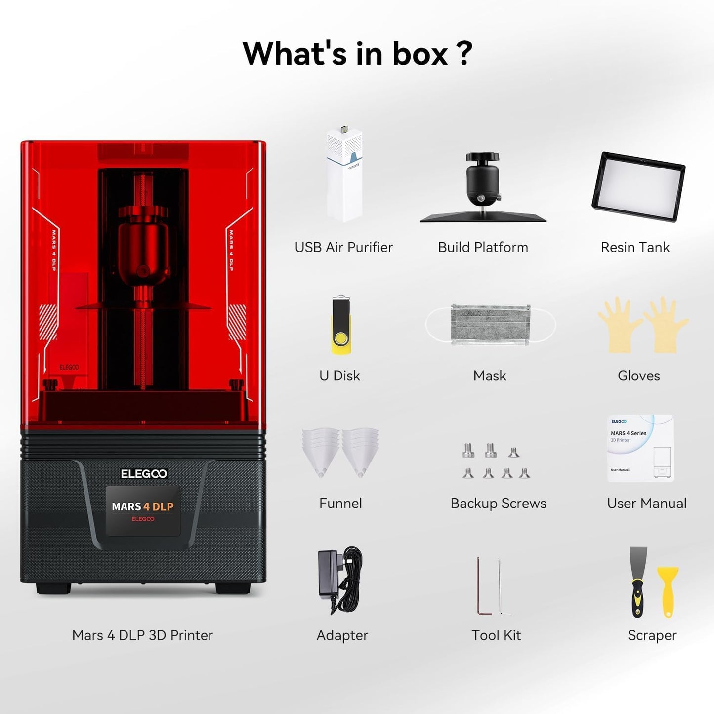 ELEGOO Mars 4 DLP 3D Printer, Desktop Resin 3D Printer with Ultra-Quiet Printing, 20000+ Hours Service Life, and Ultra-Low Operating Power, Printing Size of 5.22 x 2.94 x 5.9 inches - WoodArtSupply