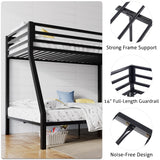 SHA CERLIN Loft Bunk Bed Twin Over Full Size with Ladder and Guardrail,Heavy Duty Metal Slats Support No Box Spring Needed Small Space Saving Furniture for Bedroom Dorm,Black SHA CERLIN