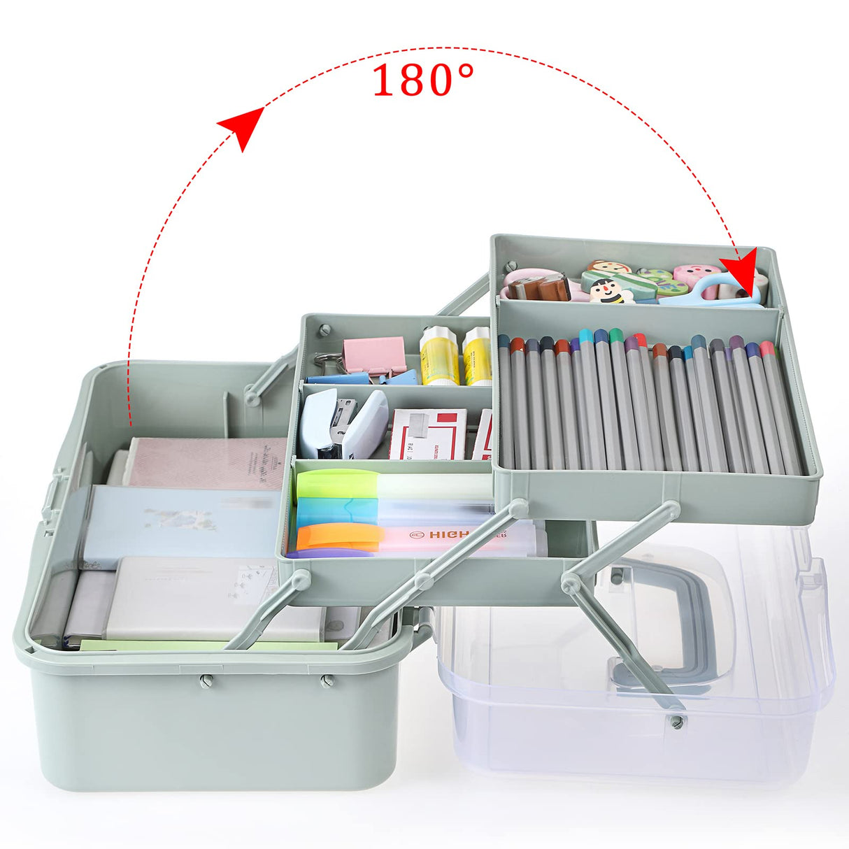 BTSKY 3-Layer Plastic Dividing Storage Craft Organizer with Adjustable Spacers and Portable Handled Multipurpose Home Utility Box for Medicine, Sewing and Art Supply BTSKY