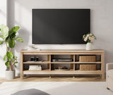 WAMPAT Farmhouse TV Stand for TVs up to 80 Inches, White Oak Entertainment Center for 75 inch TV Console Table with 6 Cubby Storage for Living Room Bedroom, 70'' WAMPAT