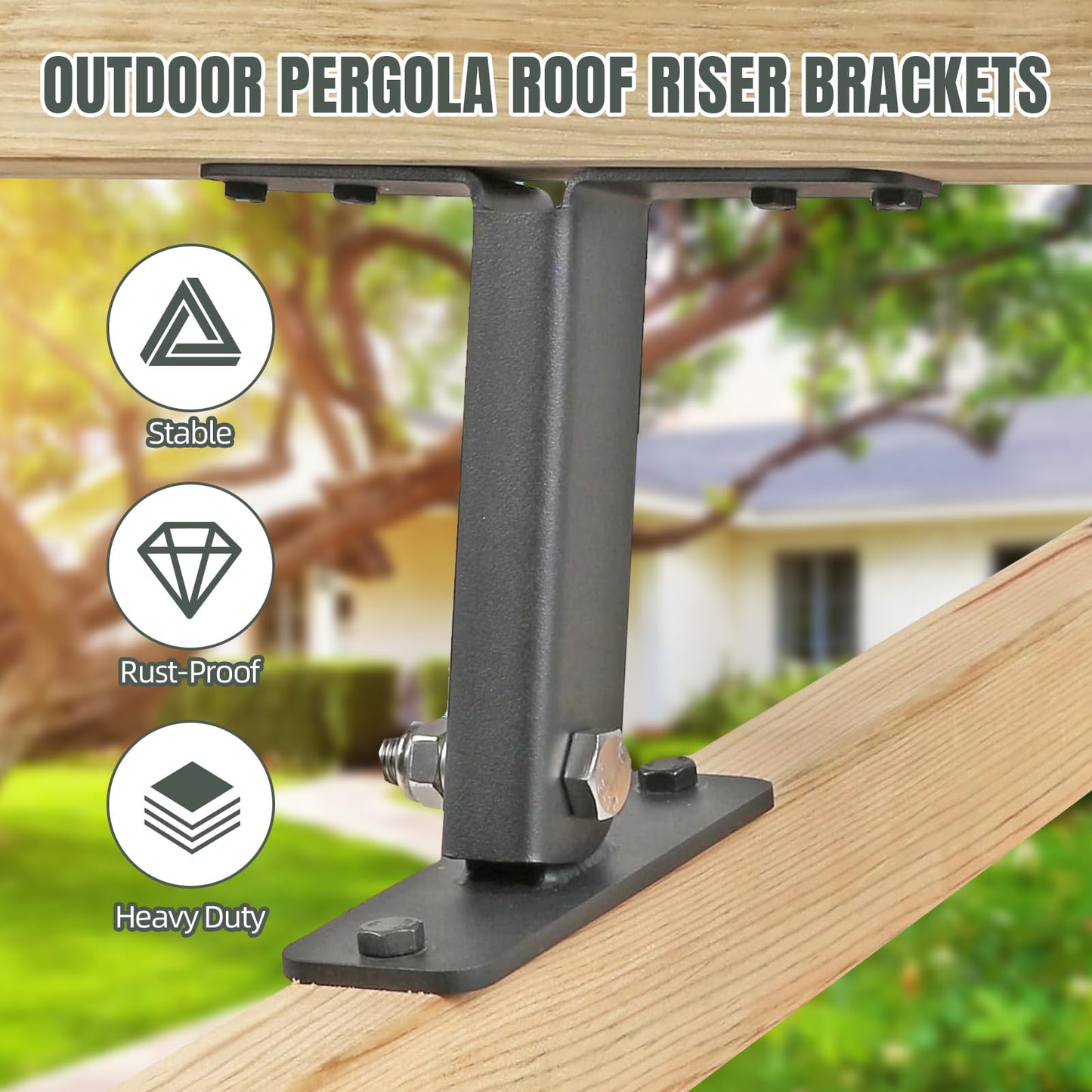 3 Pack Pergola Roof Riser Bracket, Heavy Duty Roof Riser Brackets for Patio Cover, 90° Adjustable Saddle Roof Riser Beam Mount Kit for Gazebo Pergola