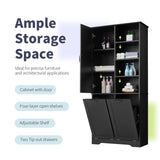 68” Tall Bathroom Storage Cabinet with 2 Tilt Out Laundry Hamper, Freestanding Bathroom Storage Cabinet with Door and Adjustable Shelves, Black Bellemave