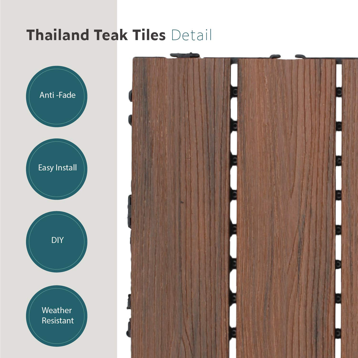 ECOOPTS 20"x20" Deck Tiles Interlocking Wood Flooring Patio Pavers Interlocking Patio Flooring Outdoor Wood Deck Tile, 6 Slat x 1 Box, Brown ECOOPTS