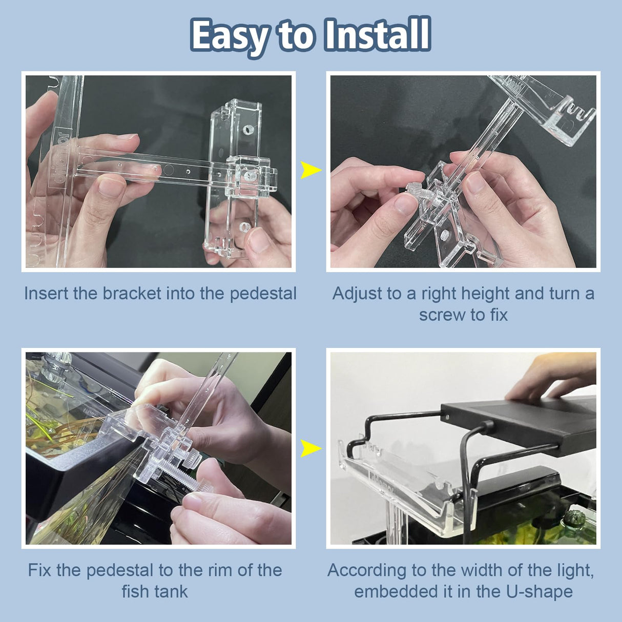 driamor Aquarium Light Riser Adjustable, Clear Acrylic Fish Tank LED Light Stand Aquarium Lamp Holder Bracket Kit 2pcs Transparent Support for Width 2.5-4.4 Inches Light with Extendable Bracket driamor