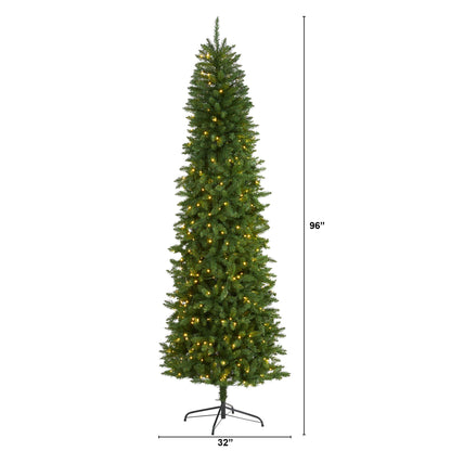 Nearly Natural 8ft. Slim Green Mountain Pine Artificial Christmas Tree with 400 Clear LED Lights