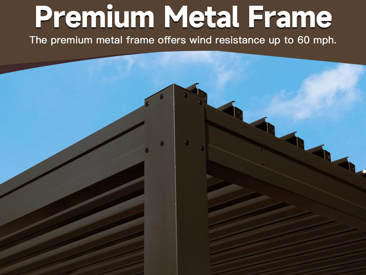 Domi Louvered Pergola 10X16FT, Aluminum Pergola with Adjustable Roof, Aluminum Frame, Efficient Drainage System, Outdoor Pergola for Patio, Deck, Garden, Brown domi outdoor living