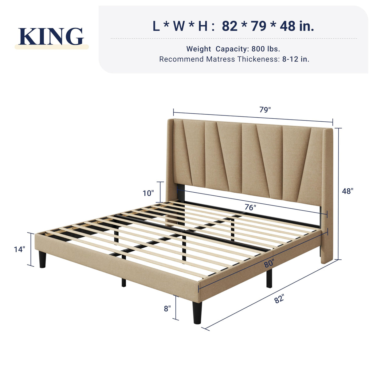 Allewie King Size Platform Bed Frame with Geometric Wingback Headboard, Modern Upholstered Bed with Wooden Slats Support, No Box Spring Needed, Easy Assembly, Beige Allewie