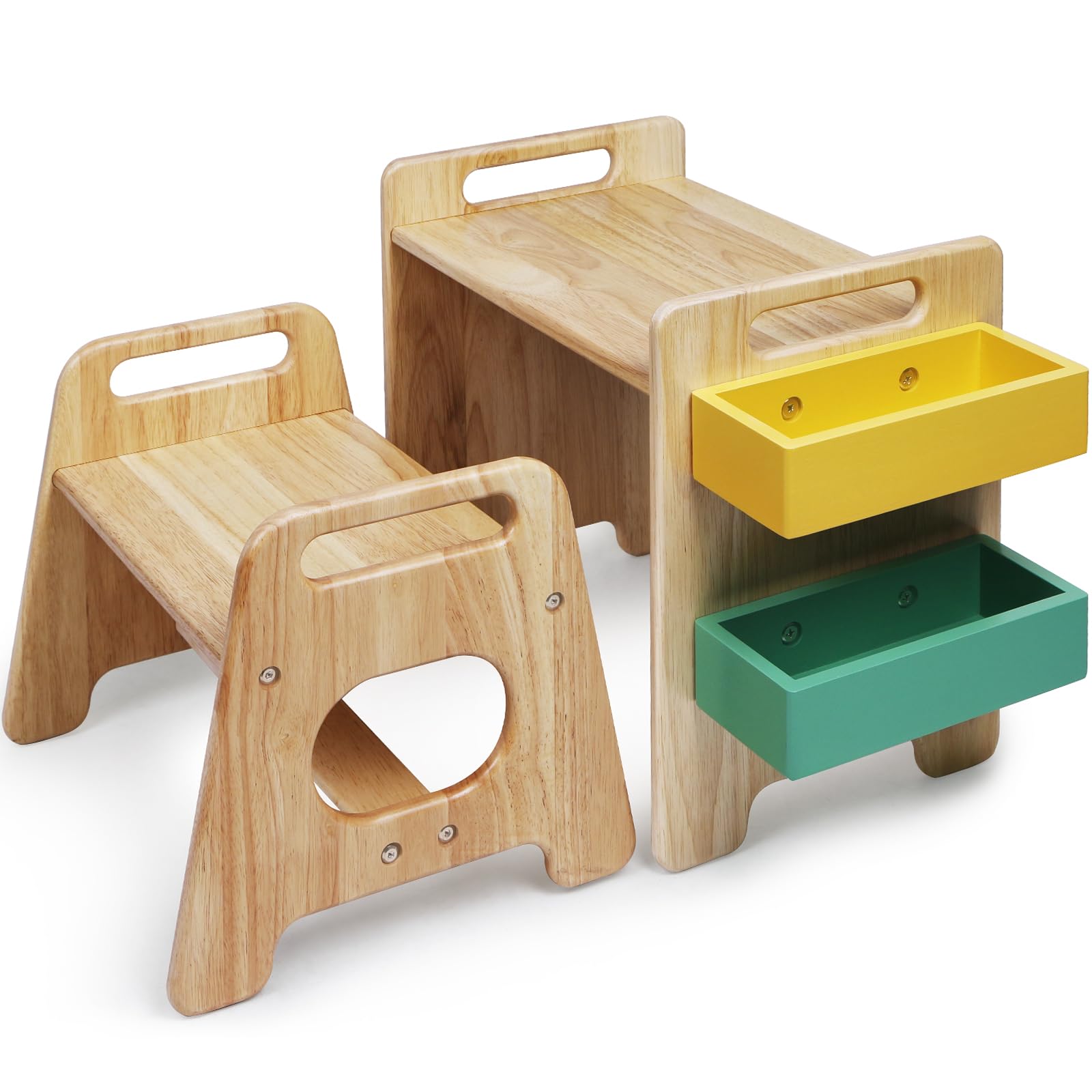 Montessori Weaning Table and Chair Set with Storage Box, Made from Natural Wood Not Plywood, Round Smooth Edges, Not the Sharp Square Edges Seen on Others, Painting or Art Table for Toddler A - WoodArtSupply