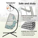 Egg Hanging Chair with Stand Hammock Egg Chair Indoor Outdoor, Wicker Rattan Hanging Swing Chair Basket Egg Chair Aluminum Steel Frame and UV Resistant Cushion for Bedroom Garden Backyard Light Blue XIAO WEI