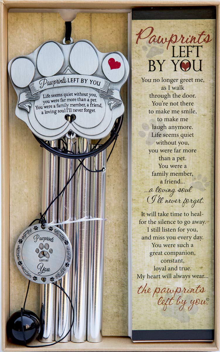 Pet Memorial Wind Chime - 18" Metal Casted Pawprint Wind Chime - A Beautiful Remembrance Gift for a Grieving Pet Owner - Includes Pawprints Left by You Poem Card Pawprints Left by You Memorial Gifts