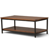SIMPLIHOME Skyler SOLID MANGO WOOD and Metal 48 inch Wide Rectangle Modern Industrial Coffee Table in Dark Cognac Brown, for the Living Room and Family Room SIMPLIHOME