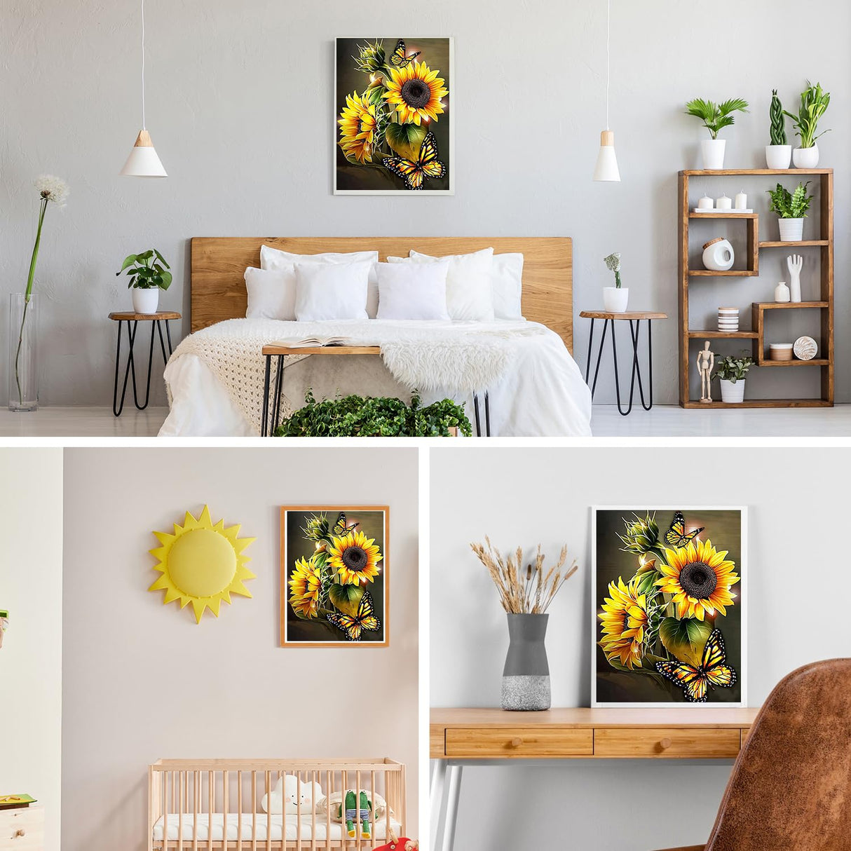 GDYEEH DIY 5D Sunflowers Diamond Art Kits, Butterfly Round Full Drill Sparkling Diamond Painting Picture, Flowers Diamond Painting Art Kits Craft for Adults Beginners, Home Wall Decor 12x16inch GDYEEH