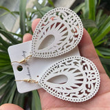 MALOYANVE Bohemian Wood Earrings for Women Handmade Natural Retro Lightweight Teardrop Geometric Hollow Wooden African Dangle Drop Geometric Statement Earrings Boho Vintage Ethnic (White) MALOYANVE