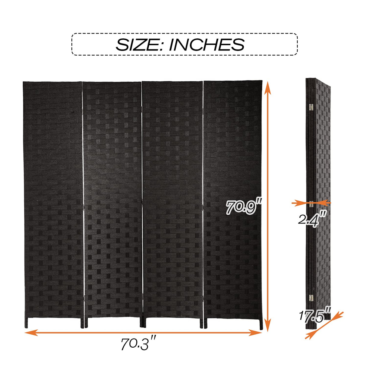 HCY Room Dividers, 4 Panels 6Ft Folding Privacy Screen Wood Mesh Hand-Woven Design for Living Room/Bedroom/Hotel (Black) HCY