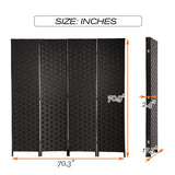 HCY Room Dividers, 4 Panels 6Ft Folding Privacy Screen Wood Mesh Hand-Woven Design for Living Room/Bedroom/Hotel (Black) HCY