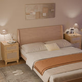 Modern Rattan Nightstand Set of 2, Wicker Rattan Stand with Drawer and Charge Station, Wooden Bedside Table for Small Spaces, Natural Wood Side Table for Bedroom (with Charging Station, 2) Redpick