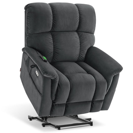 MCombo Large-Wide Dual Motor Power Lift Recliner Chair, Massage and Dual Heating for Elderly People, Infinite Position, Fabric R7166 (Dark Grey) MCombo