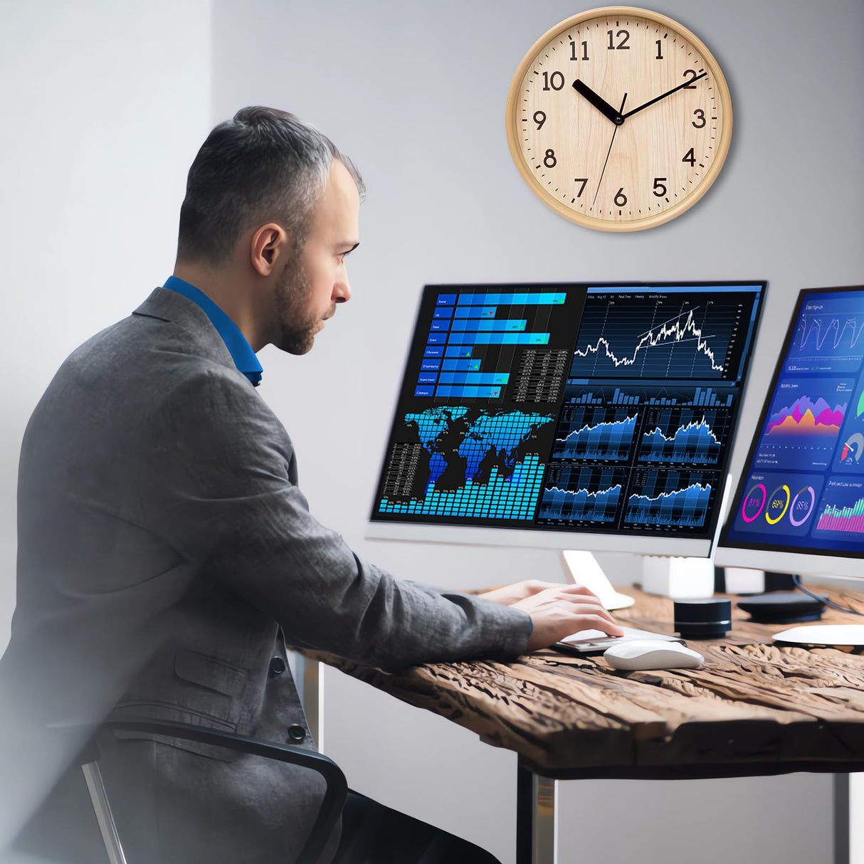 Hiopeak 10 Inch Wall Clock Silent, Non-Ticking Decorative Rustic Analog Quartz Wall Clock Battery Operated for Bedroom Living Room Kitchen Farmhouse Office School (Graining) Hiopeak