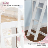 Spirich Kids Bunk Bed with Slide and Ladder, House Bed for Kids with Bed Tent, Playhouse Style Wooden Twin Loft Bed Frames with Roof, Windows, White Spirich