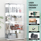 Display Cabinet with Mirror, Glass Door and Lock, 4-Shelf Fast Installation in 30Mins Curio Cabinet with 5mm Tempered Glass Floor Standing Bookshelf for Bedroom, Living Room, 65'' x32'' x14'', White GDJAASJI
