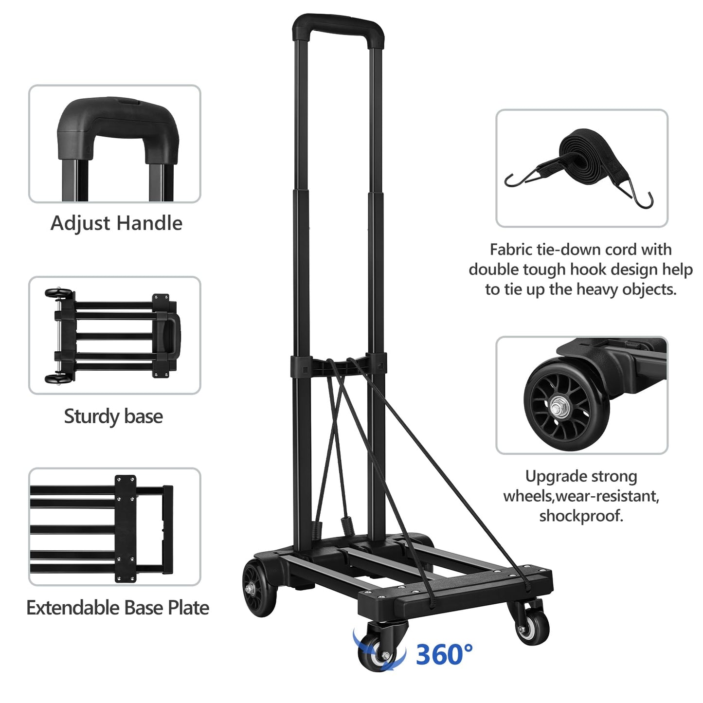 KEDSUM Folding Hand Truck, 290 lbs Heavy Duty Luggage Cart for Moving, Solid Construction Utility Dolly Cart Compact and Lightweight for Luggage, Personal, Travel, Auto, Moving and Office Use