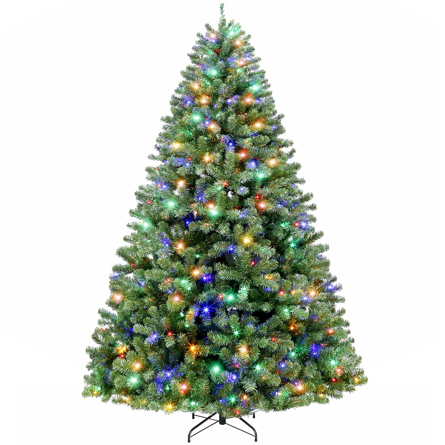 Hykolity 7.5 ft Prelit Artificial Christmas Tree, Christmas Tree with 450 Color Changing LED Lights, 1450 Tips, 10 Color Modes, Metal Stand and Hinged Branches