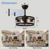 VOLISUN Caged Fandelier with Light and Remote, 16.5in Black Bladeless Ceiling Fan Lights Fixtures for Kitchen, Bedroom (4 * 2700K Bulbs Included) VOLISUN